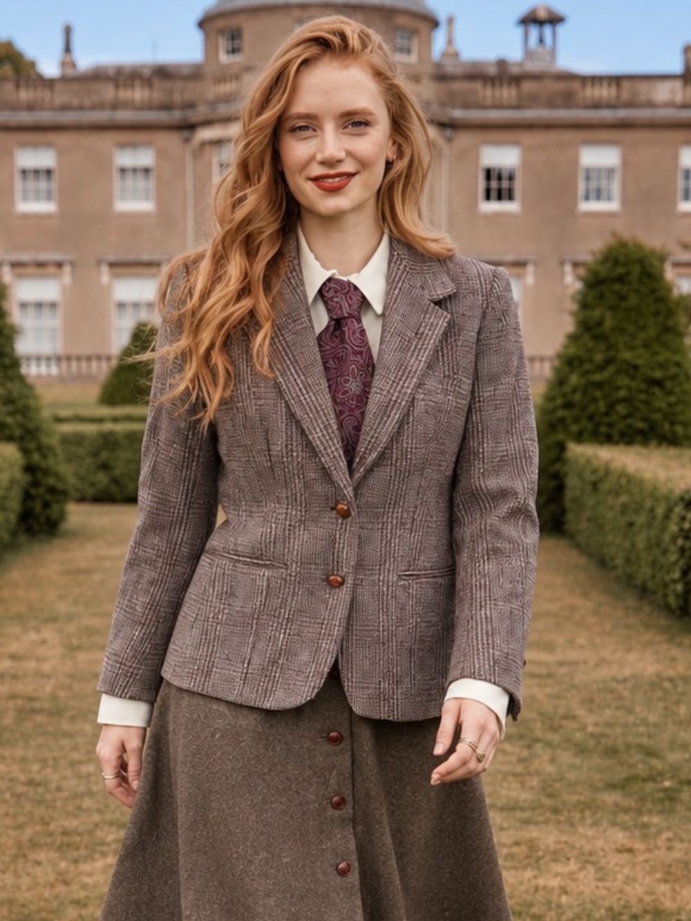 Vintage 80s Londonderry Peabody Tweed Blazer Burgundy Brown Plaid Academia, XS